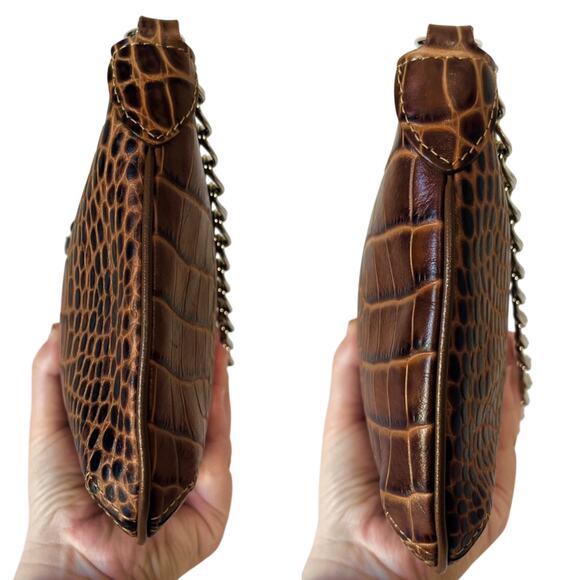 Longchamp Roseau Croc Embossed Leather Shoulder Baguette Bag Brown Vintage Y2K - Picture 9 of 10